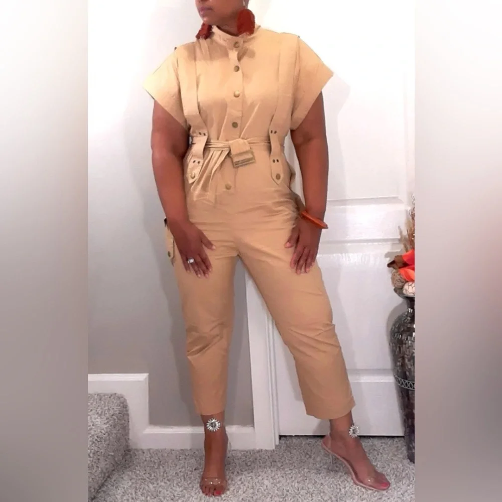 L'ATISTE Khaki Button-Up Jumpsuit - Picture 1 of 6